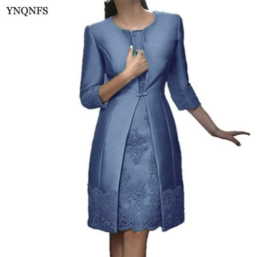 YNQNFS 2020 new body size bride dress mother wears champagne blue lace lace short wedding banquet dress mother dress with lace