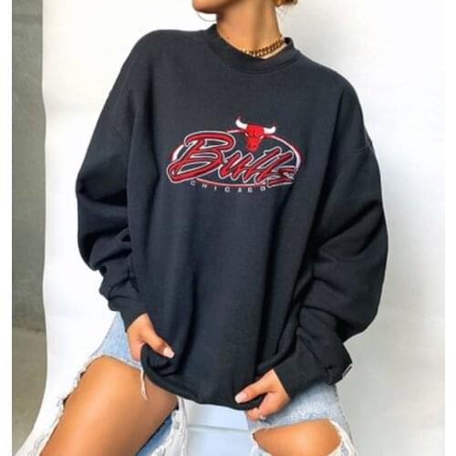 Black Red Spliced Vintage spring Fashion New Streetwear Letter Print Sweatshirt Women Brand Design Loose Oversized Casual Girls