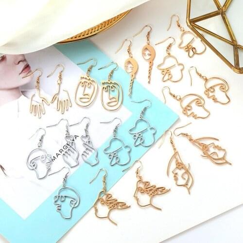 Face Earrings Simple Girl Human Face Drop Earrings for Women Fashion Abstract Hollow Female Dangle Earrings Bijoux Gifts