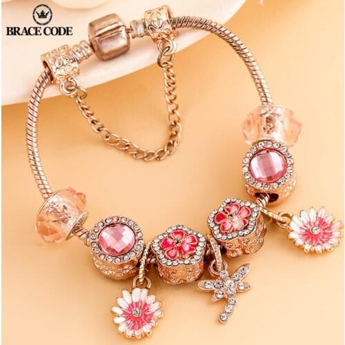 Rose Gold Temperament Daisy Flower Charm Ladies Bracelets DIY Dragonfly Pendant Jewelry Fine Bracelet Gift Direct Sales
