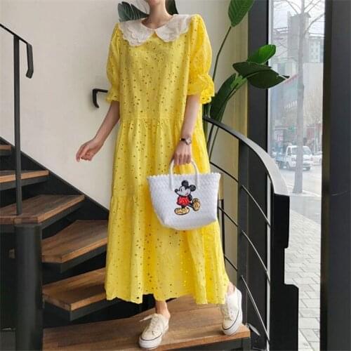 2021 new spring and summer empty lace loose dress women