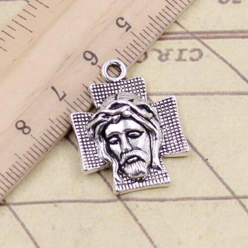 10pcs Charms Cross Jesus 28x22mm Tibetan Silver Color Pendants Antique Jewelry Making DIY Handmade Craft
