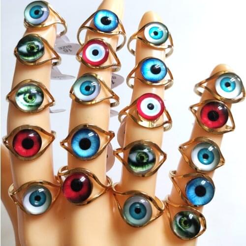 20pcs/lot Color Mix Devil Eye Ring For Women Girls Gold Vintage Demon Cat Eyes Stainless Steel Fashion Ring 2021 New Style