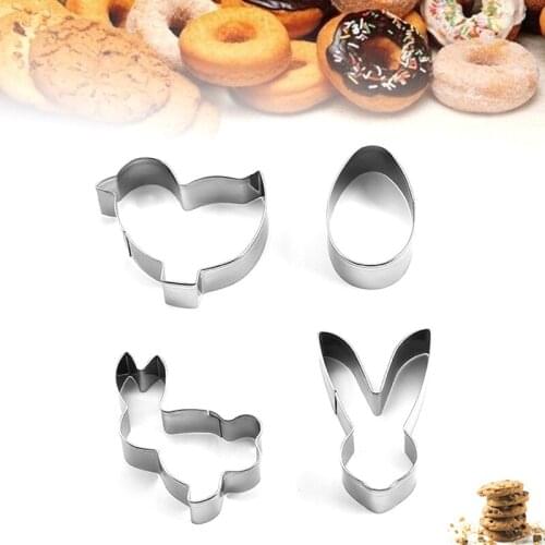 4pcs Set Stainless Steel Biscuit Cookie Mold Easter Kitchenware 3D Cookie Cutter DIY Baking Decor Pastry Modelling Tools Metal
