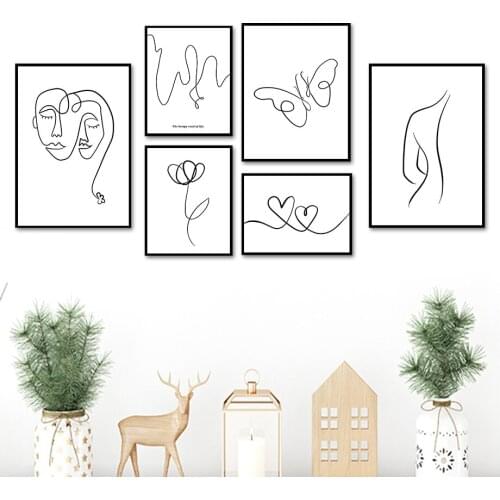 Abstract Lines Butterfly Flower Woman Wall Art Canvas Painting Nordic Posters And Prints Wall Pictures For Living Room Decor