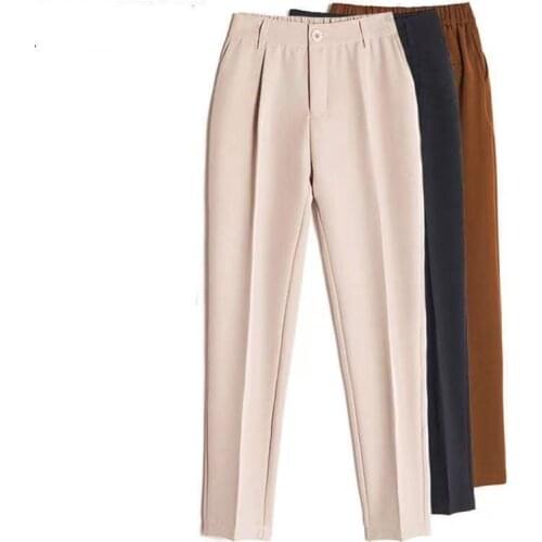 High Elastic Waist Womens Casual Harem Pants Spring Summer Fashion Loose Ankle-length Trousers Female Classic Black Camel Beige