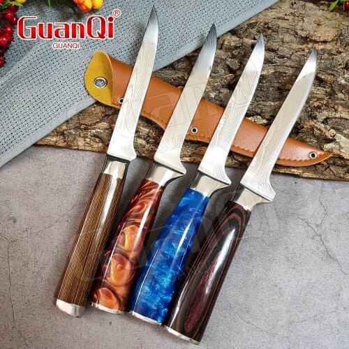 Damascus Laser Pattern Boning Knife Stainless Steel Kitchen Knife Boning and Meat Cutting Special Knife with Cover Cutting Tools