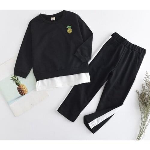 Children Girl Boy Autumn Clothing Full Sleeve Fall Clothes Suit Kids Baby Pineapple Print Tops And Trousers Pants Sets 2-6 Years