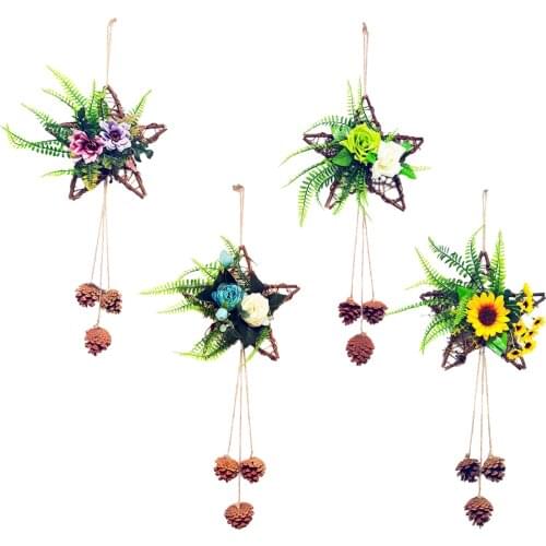 Fake Chrysanthemum Pendant Green Plants Decoration Wall Hanging Wreath 1PC High Simulation Degree Hand-woven Rattan Ornament