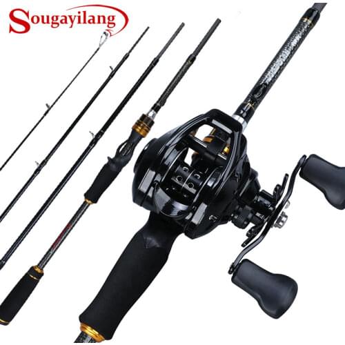 Sougayilang Casting Fishing Rod Reel Combo 1.8M-2.4M 4Sections Carbon Fiber Fishing Rod with 12+1BB 7.1:1 Baitcasting Reel Pesca