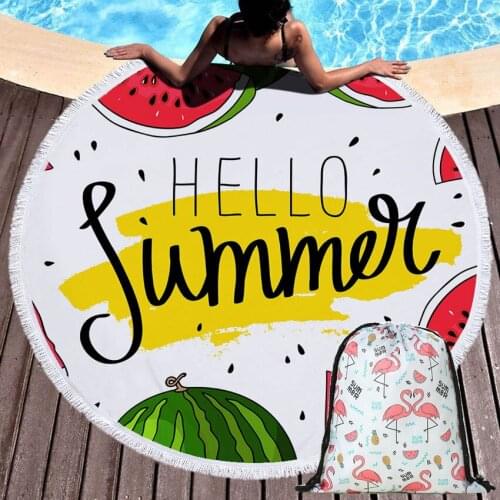 Sunshine Summer Beach Towels Watermelon Round Blanket Wall Tapestry Seaside Shower Bath Sport Towel With Drawstring Backpack Bag