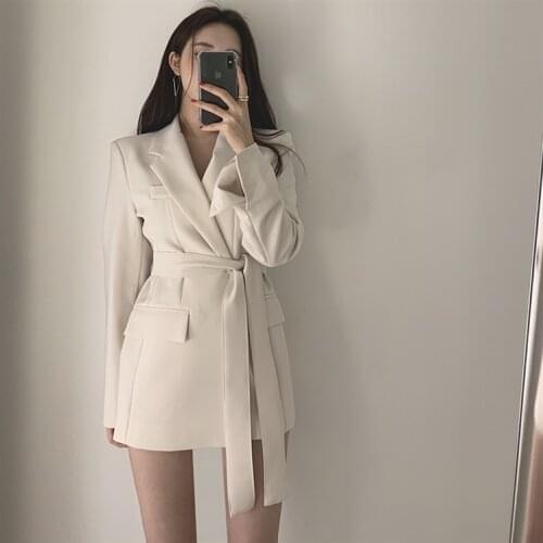 Small suit in the long retro belt Korean casual temperament ins suit jacket women blazer feminino
