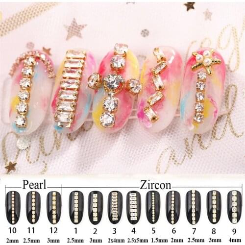 9-10cm 3D Metal Chain Nail Art Alloy Gold Base Pearl Shiny Zircon Chains Nail Line Charm Decoration Snake Bone Manicure Tools