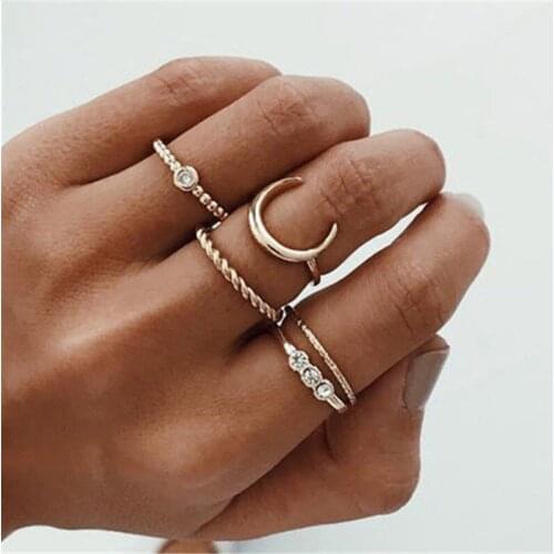 5pcs/set Crystal Midi Rings for Women Bohemian Moon Charms Rings Wedding Party Punk Jewelry valentines day gift anel