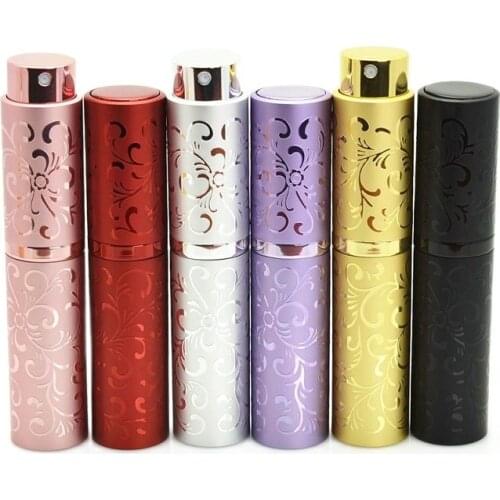 Perfume Refillable Bottle Spray Empty Bottle Embossed Revolving Aluminum Enclosure Glass LinerVial 10ML Telescopic Cosmetic Vial