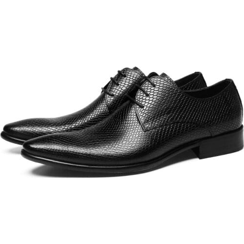 Fashion Black Serpentine Business Shoes Genuine Leather Dress Shoes Mens Formal Prom shoes