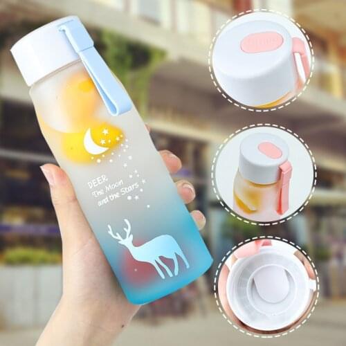 Cartoon Matte Water Bottle Portable Plastic Drinking Bottles With Rope Outdoor Cold Juice Water Cup My Drink Bottle BPA Free