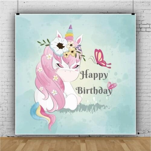 Cartoon Rainbow Flowers Unicorn Photo Baby Birthday Party Photography Background Customized Backdrop For Studio Shooting