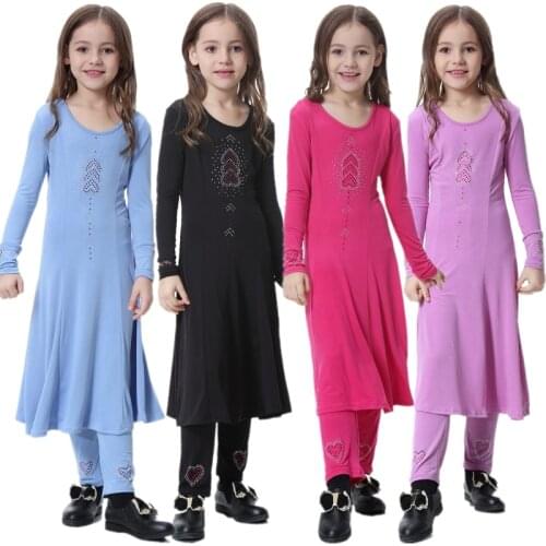 2Pcs Muslim Kids Dress Pants Prayer Sets Abaya Jilbab Islamic Children Robe Arab Girls Ramadan Suit Traditional Worship service