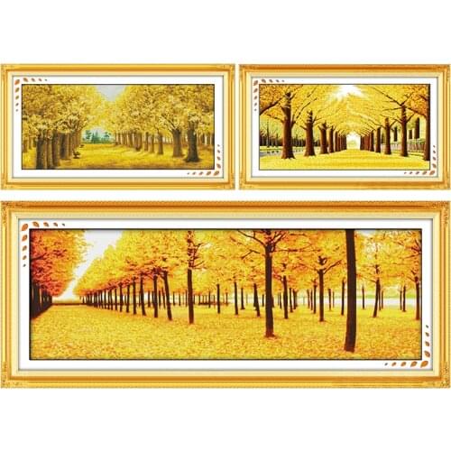 Golden Autumn Embroidery Needlework Stamped Cross Stitch Kits DMC 11CT 14CT Printing Counted Fabric Crafts Thread Decor Handmade