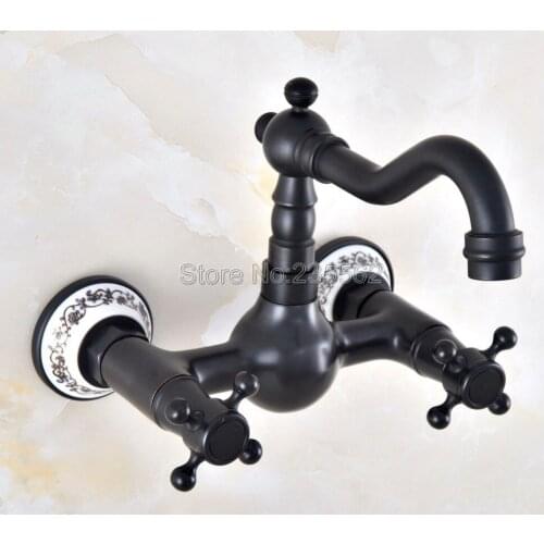 Moder Wall Mounted Double Handle Oil Rubbed Black Bronze Bathroom Basin Sink Mixer Tap Faucet lnf852