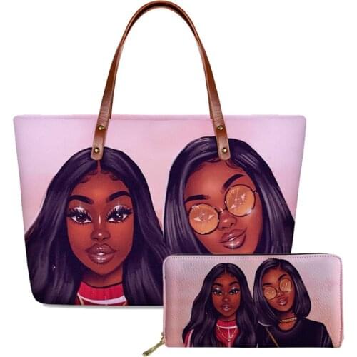 HYCOOL New Women Bags 2020 Afro Sister Black Girls Printing Fashion Purses and Handbags Set Female Clutch Bag Wallets Hand Bags