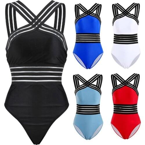 2021 New Women Sexy Solid Color Padded See Through Elastic Monokini One Piece Swimsuit Bathing Suits