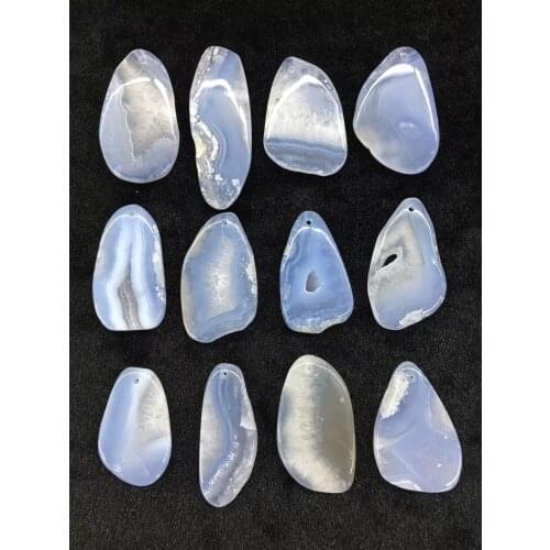 Wholesale 5pcs/pack Mixed Shape Natural Polished Blue Chalcedony Stone Bead Pendant,Natural stone Jewelry