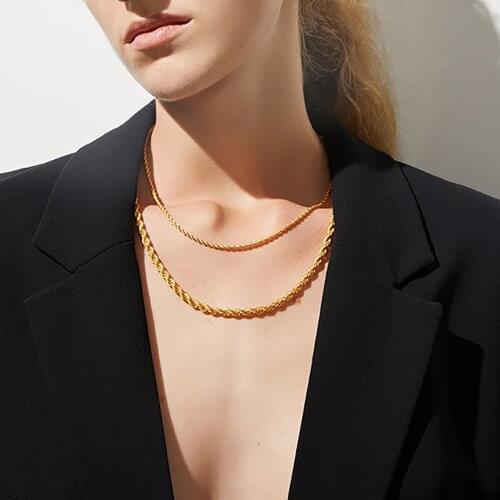 AENSOA Hip Hop Punk Gold Color Multilayer Necklaces Minimalist Chunky Metal Swag Thick Twist Rope Chains Necklace for Women Men