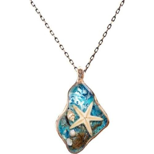 Sea Star Hand Job Authentic Resin Necklace Cevşen (1770-1)