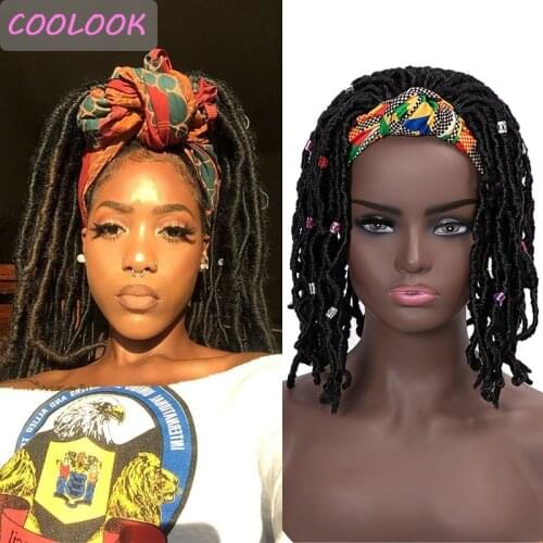 Nu Locs Headband Wigs for Black Women 18 Inch Soft Faux Locs Wigs with Scarf Synthetic Fibre Dreadlocks Hair Wigs Peruca Cosplay