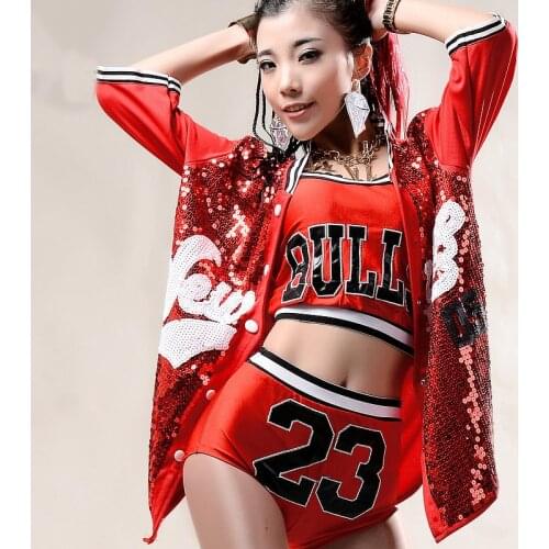 Nightclub Female Sexy Short Sleeve Red Sequins Jacket Top Ballroom Uniforms Hip-Hop Jazz Dance Coat Singer Stage Costume XS2346