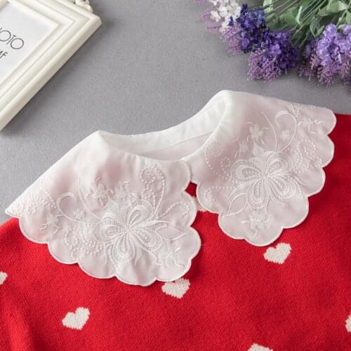 Linbaiway Women Floral Lace Fake Collar Big Lapel Button Down Detachable White False Collars Girls Removable Decor Nep Kraagie