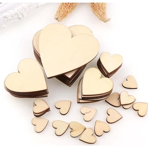 Mix Size Blank Heart Wood Slices Discs Wedding Ornaments Wooden Heart Shapes Craft Wedding Guestbook DecoupageHand-made Graffit