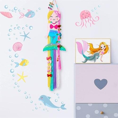 Mermaid Knit Hair Bows Storage Girls Hairband Clips Barrette Hanging Organizer Strip Holder Felt Crafts Baby Hair Tool Ornaments