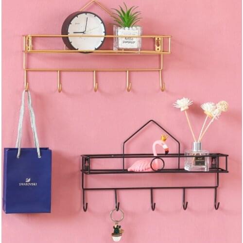 Iron Wall Mounted Storage Rack Gold Key Holders Decoration Shelf Towel Hanging Bathroom Organizer Home Kitchen Display Shelves