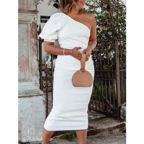 Women Dresses for Party and Wedding Elegant Pure White One Shoulder Long Bodycon Dress Plus Size Bridesmaid Clothing for Summer