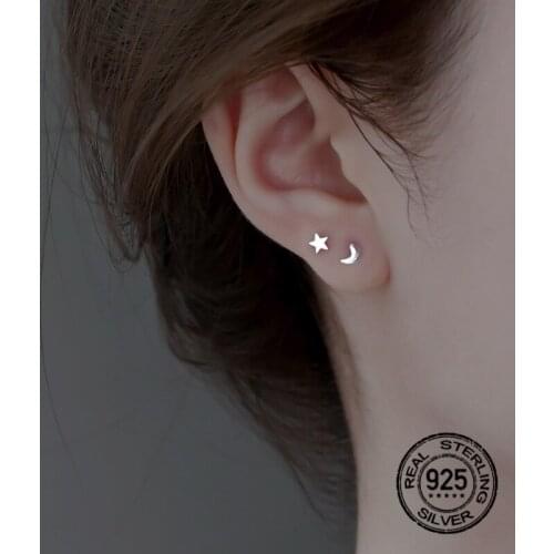 S925 Silver Earrings For Women Star Moon Mini Cute Retro Design Fashion Simple Girl Charm Engagement Gift Wedding Jewelry INEFFA