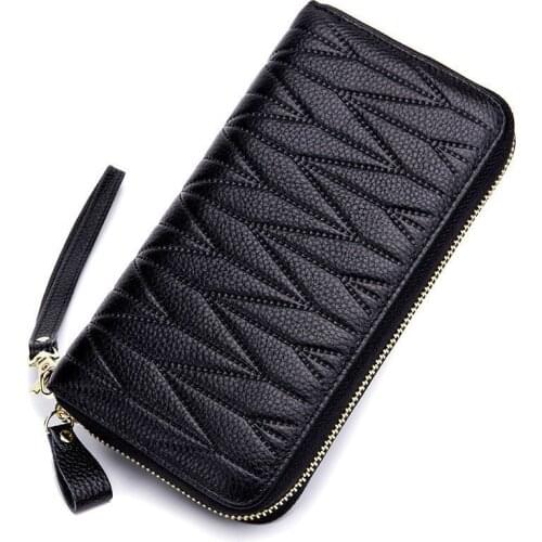 New Women Wallet Genuine Leather Coin Purse Long Clutch Bags Rfid Female Card Holder Money Pocket Women Wallets With Phone Case