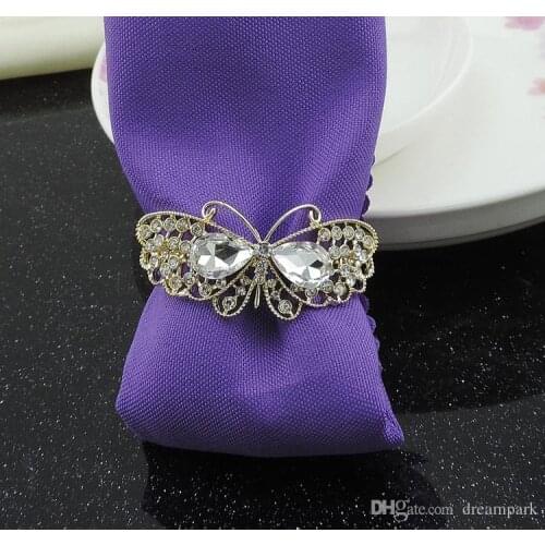100pcs Wholesale Buckle hotel banquet soft outfit napkins, napkin rings high atmospheric alloy butterfly rhinestone napkin ring