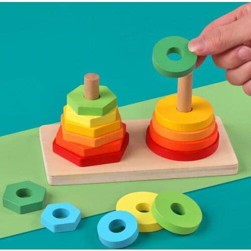2 in 1 Montessori Puzzle Game Kids Toys Rainbow Pyramid Nesting Stacking Baby Shape Games Toy For Children DIY Birthday Present