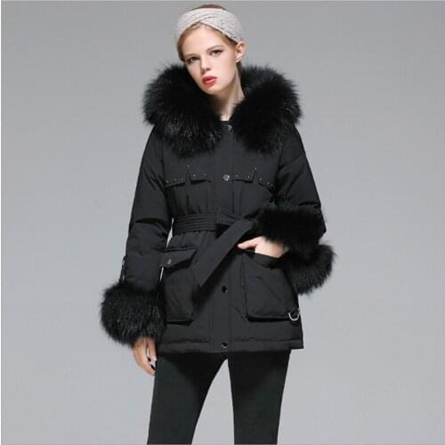 2020 new Raccoon fur collar hooded coats loose thick warm jacket winter white duck down jackets female short coat lady overcoat