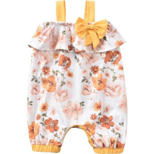 2021-04-01 Lioraitiin 0-12M Newborn Infant Baby Girl Fashion Summer Romper Sleeveless Bow Floral Printed Jumpsuit Clothing