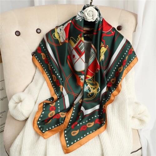 2021 Square Scarf Silk Print Luxury Design Women Shawl Wrap Musilm Neckerchief Headscarves Bandana Under Scarf Hijab Summer New