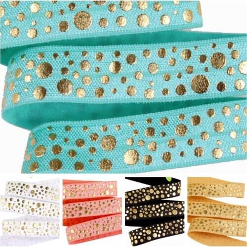 5/8" Gold foil Random dots FOE fold over elastic for hair ties headband accessories welcome custom printed