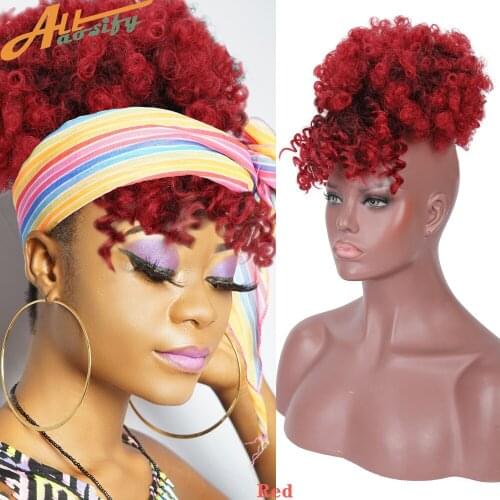 Allaosify Curly Chignon With Bangs Hair Afro Kinky Synthetic Hair Chignon For Black Women 7 Colors