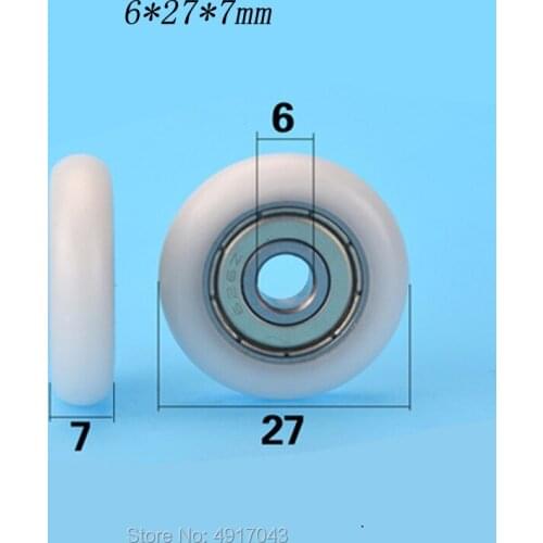 Free shipping 10PCS 6*27*7mm embedded bearing pulley package plastic bearing pulley windows small wheel nylon POM pulley R type