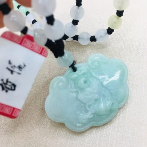 Pure natural Emerald jade hand carved dragon baby lock pendant three color ice bead necklace men and women sweater chain