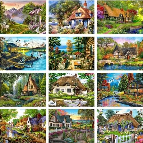 Evershine Diamond Painting house Full Square Cross Stitch Mosaic diamond Embroidery Landscape Rhinestone Pictures Home Decor