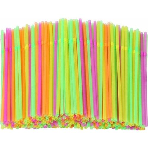 100Pcs/lot Fluorescent Plastic Bendable Drinking Straws Mixed Colors Disposable Beverage Straws Wedding Decor Party Supplies